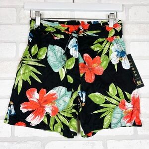 Tribal Womens Tropical Floral Pull On Shorts Black Red Hibiscus XS 4975O-3512